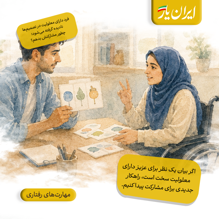 اگر بیان یک نظر برای عزیز دارای معلولیت سخت است، راهکار جیدی برای مشارکت پیدا کنیم.